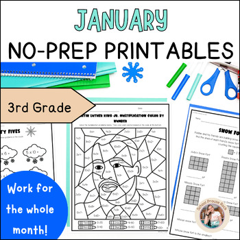 Preview of January 3rd Grade No-Prep Printables | New Year's/Winter/Martin Luther King Jr.
