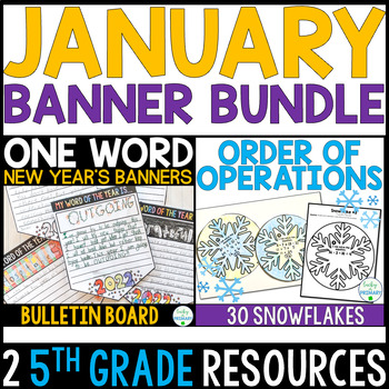 Preview of January 5th Grade Banner Bundle | Order of Operations and Goal Setting Activity