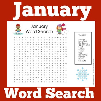 January Word Search Free Printable