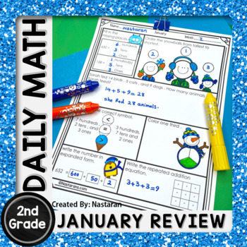 Preview of January Activities Packet  2nd Grade Math Morning Work Winter Worksheets