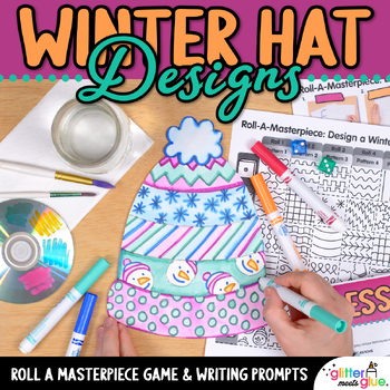 Preview of February Art Projects: Winter Snow Hat Drawing Art Game & Writing Prompts