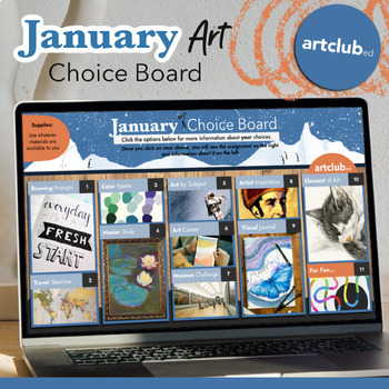 Preview of January Art Choice Board | Easy No-Prep | Early Finisher, Substitute Plans, More