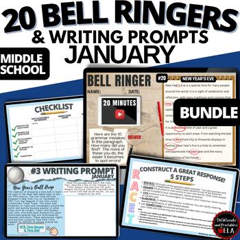 Preview of January Bell Ringers & Writing Prompts w. Passages & RACE STRATEGY BUNDLE