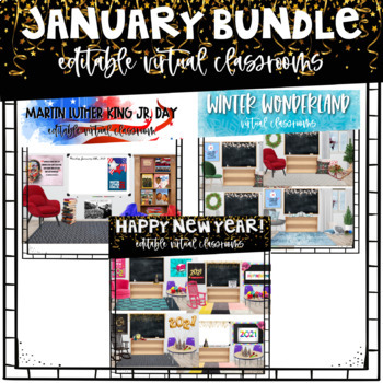 Preview of January Bitmoji Virtual Classrooms Bundle | New Year Virtual Classroom Bundle