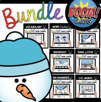 Preview of January Boom Card™ BUNDLE - kindergarten math - phonics - sight words - writing