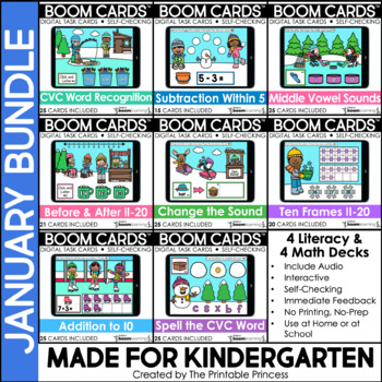 Preview of January Boom Cards™ for Kindergarten Winter Theme | Digital Resource