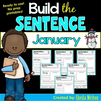Preview of January Build the Sentence Interactive Word Work Activities, Sight Words