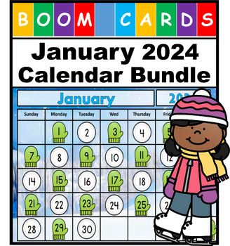 Preview of January Calendar Bundle 2024 Kindergarten Boom Cards with Audio