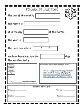 January Calendar Journal Free Preview by Miss Ellsworth's Fabulous Firsties