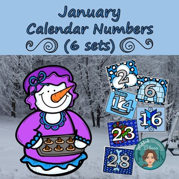 Preview of January Calendar Numbers (6 sets) 1-31