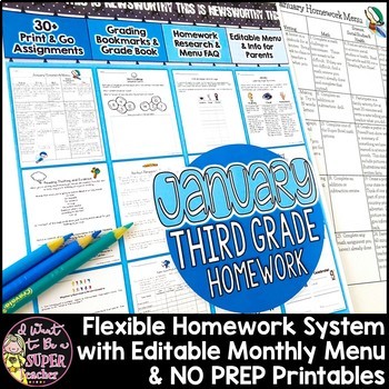 Preview of January Choice Board | Choice Board Template | Homework Menu Template 3rd Grade