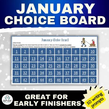 Preview of January Choice Board With 50 Writing Prompts