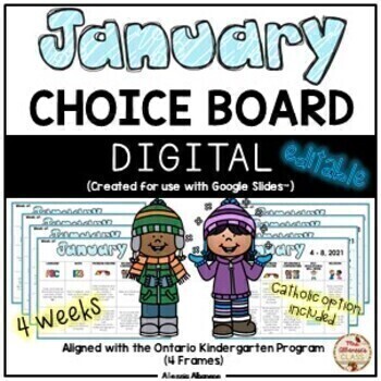 Preview of January Choice Boards (Kindergarten) - DIGITAL {Google Slides™}