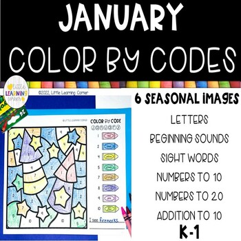 Preview of January Color By Code | ELA & Math Winter Coloring Worksheets