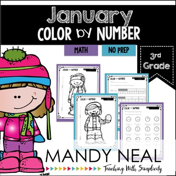 Preview of January Color By Code for 3rd Grade Math