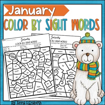 Preview of January Color by Sight Words