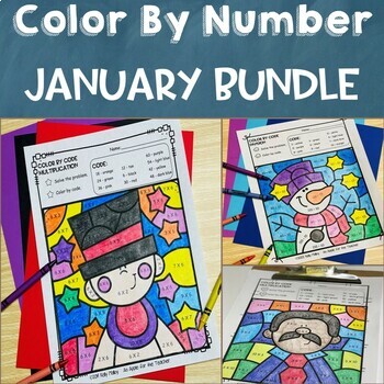 Preview of January Winter Math 3rd 4th Grade Coloring Sheet Pages Color by Number