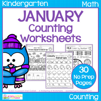 Preview of January Counting Worksheets for Kindergarten