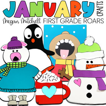 Preview of January Craft Activities Penguin, Snowman, Hot Chocolate, Catching Snow, & More