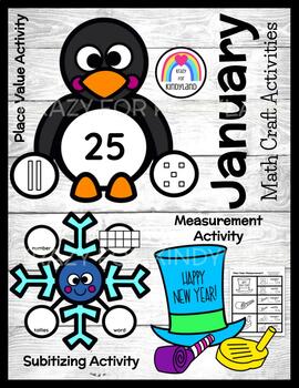 Preview of January Crafts: Penguin, New Year, Winter & Number Sense, Measure, Place Value