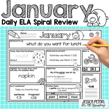Preview of ELA Spiral Review for First Grade Morning Work | January Worksheets