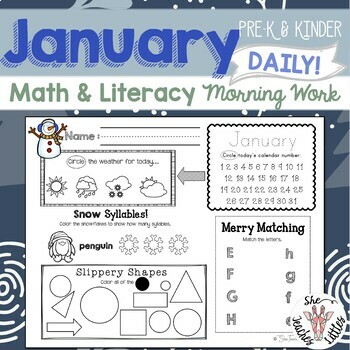 Preview of January Daily Literacy & Math Morning Work {Pre-K & Kindergarten} No Prep!