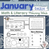 January Daily Literacy & Math Morning Work {Pre-K & Kinder