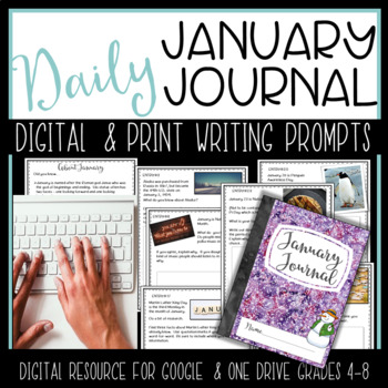 Preview of January Daily Writing Journal Warm Up Bell Ringers Print and Digital