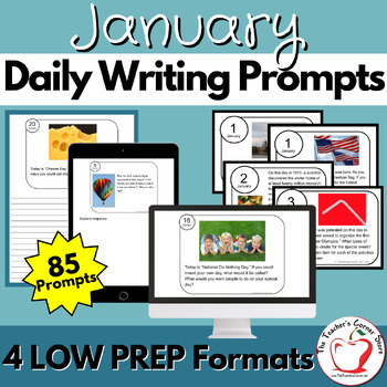 Preview of January Daily Writing Prompts - National Days - Task Cards - Morning Work