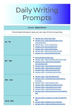 Preview of January Daily Writing Prompts