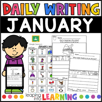 Preview of January Daily Writing Prompts for Kindergarten | Winter Journal Prompts