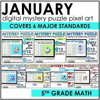 Preview of January Digital Mystery Puzzle Pixel Art Bundle |New Year
