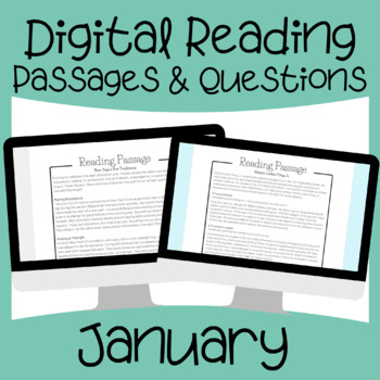 Preview of Digital Reading Comprehension Passages and Questions - January Bundle