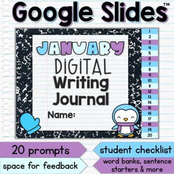 Preview of January Digital Writing Journal Prompts Google Slides Daily Prompts