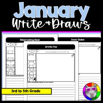 Preview of January Directed Drawing and Writing Worksheets Write & Draws 3rd-5th Grade