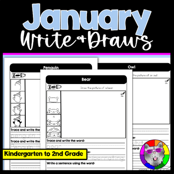 Preview of January Directed Drawing and Writing Worksheets Write & Draws K-2nd Grade