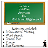 January ELA Sub Plan Activities for Middle and High School