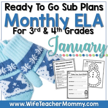 Preview of January ELA Sub Plans  for 3rd & 4th Grades | Winter No Prep Activities