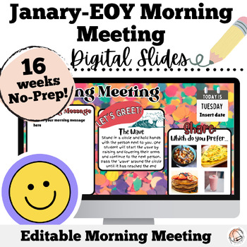 Preview of January- EOY Editable Morning Meeting Slides | Seasonal No-Prep Slides