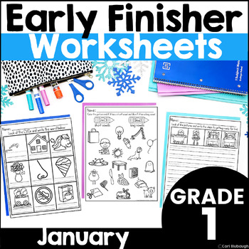 Preview of January Early Finishers Winter Phonics and Math Activities Packet for 1st Grade