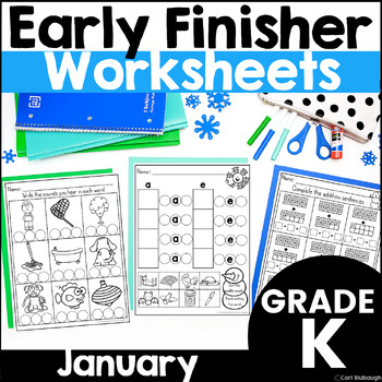 Preview of January Early Finishers Winter Phonics & Math Activities Packet for Kindergarten