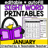 January Editable Sight Word Printables