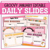 January Editable Slides | Groovy Retro Pink Winter Daily M