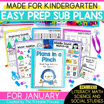 Preview of January Emergency Sub Plans for Kindergarten