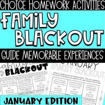 Preview of January Family Blackout | EDITABLE | Homework Choice Board | Fun For Families