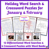 January & February Holidays - Word Search & Crossword Puzz