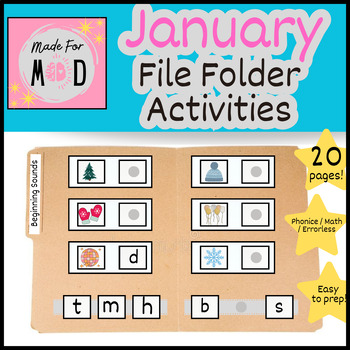 Preview of JANUARY File Folder Activities | New Years | Winter | Math, ELA, Errorless Tasks