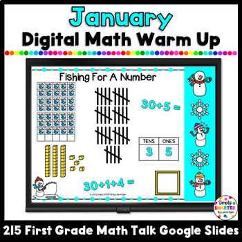 Preview of January First Grade Digital Math Warm Up For GOOGLE SLIDES