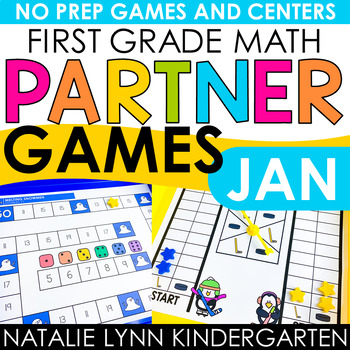 Preview of January First Grade Math Partner Games for Winter Math Centers + Small Groups