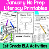 January First Grade No Prep Literacy Worksheet Packet | Wi